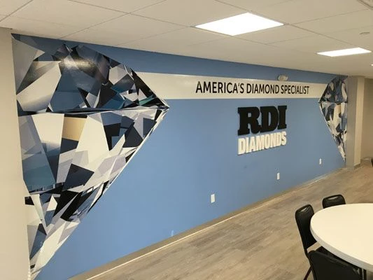 Company office interior vinyl wall mural dimensional letters Henrietta NY
