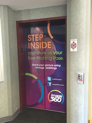 Custom elevator vinyl wrap design baseball stadium Rochester NY