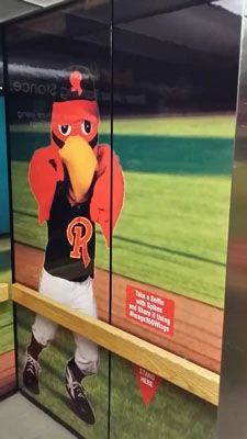 Elevator interior vinyl wrap custom design AAA baseball stadium in Rochester NY