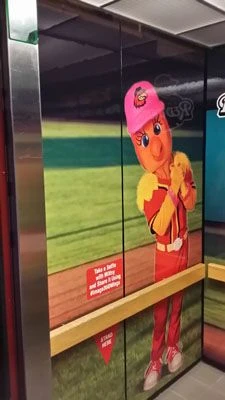 Elevator interior vinyl wrap custom design AAA baseball stadium in Rochester NY