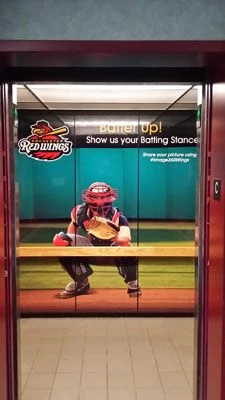 Elevator interior vinyl wrap custom design AAA baseball stadium in Rochester NY