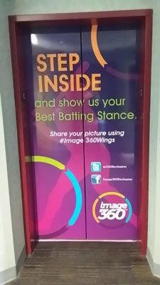 Custom elevator vinyl wrap design baseball stadium Rochester NY