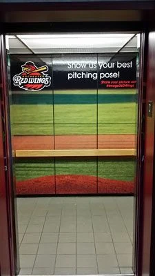 Custom elevator vinyl wrap design baseball stadium Rochester NY