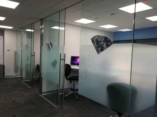 Frosted glass window office privacy custom design Rochester NY