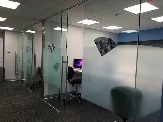 Frosted glass window office privacy custom design Rochester NY