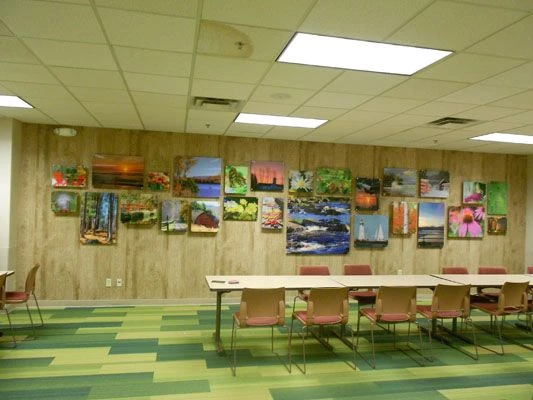 Acrylic panels with spacers company break room wall decor Rochester NY 